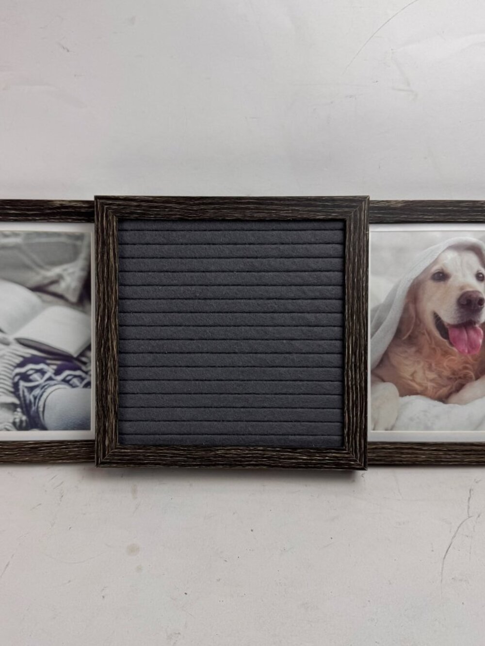 Oak Letters Rustic Grey Felt Letter Board Double Photo Picture Frame 16x7 inches